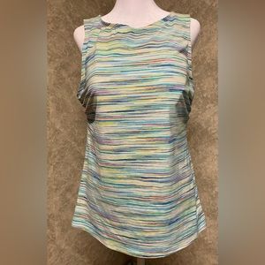 Lands End Tankini Top Modest Wide Straps Multicolored Stripes size 14 Soft Cups